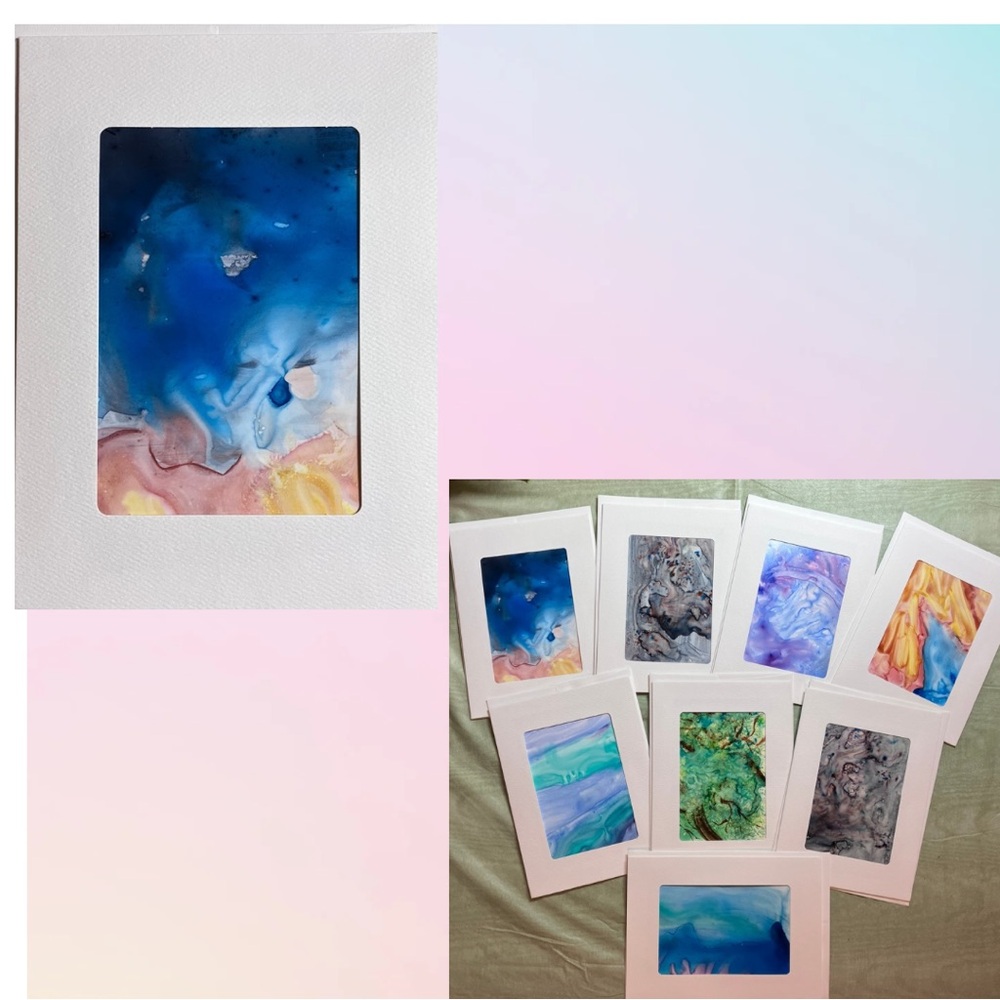 Hand Painted Frameable Abstract Watercolor Blank Greeting Cards Set of 8